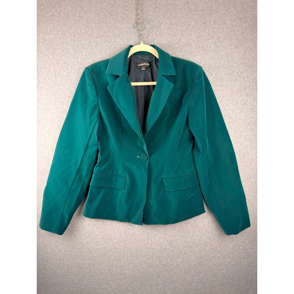 Lamarque Emerald Green Faux Leather Single Button Blazer Jacket XS